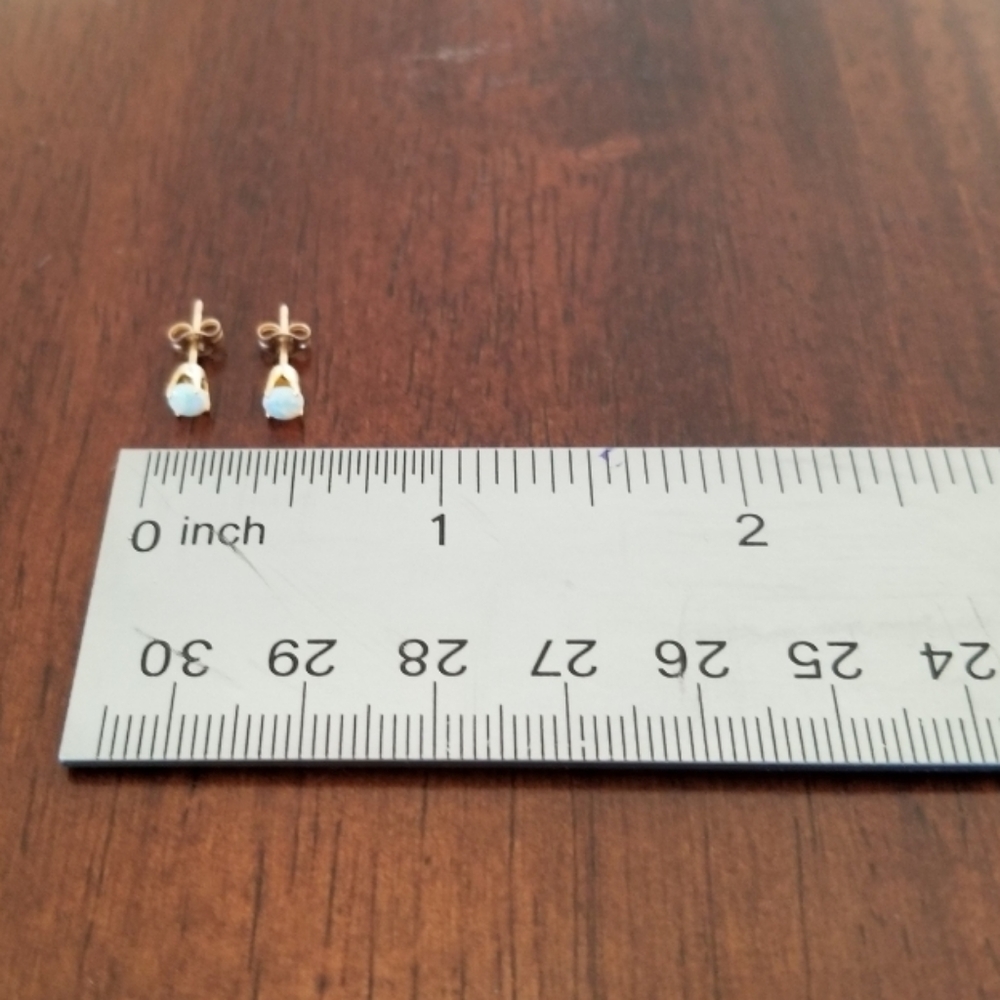 10K Gold Opal Stud Earrings - Picture 4 of 6